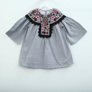 White Chocolate Kids Girls Floral Embroidered Mini Dress Stripe 6-7 Years